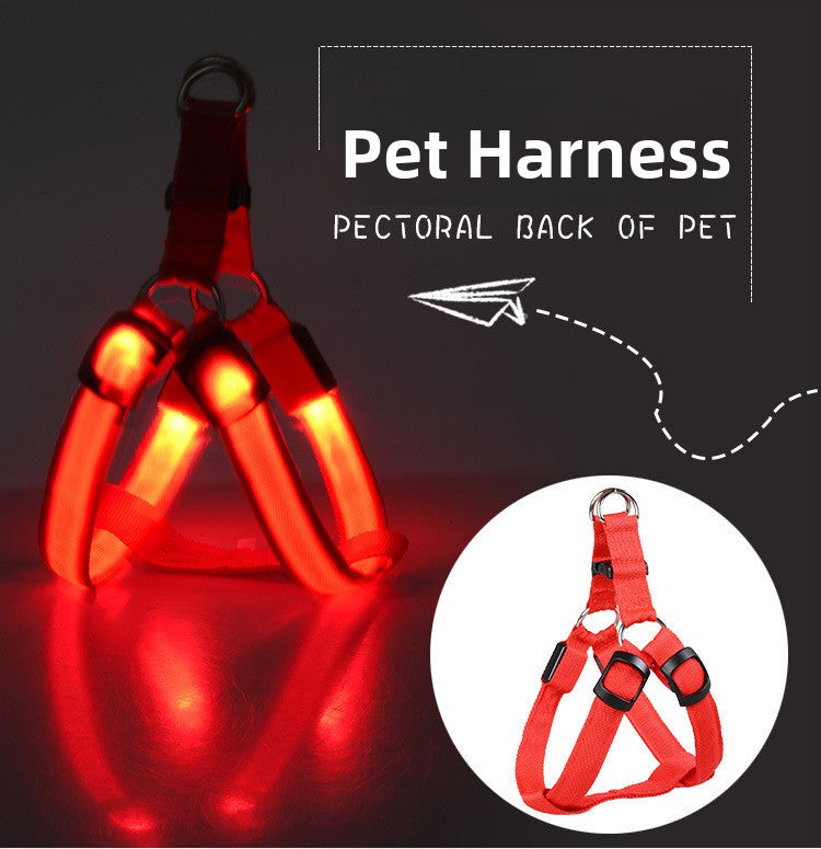 LED Luminous Fiber Optic Dog Harness Adjustable Night Safety Pet Vest