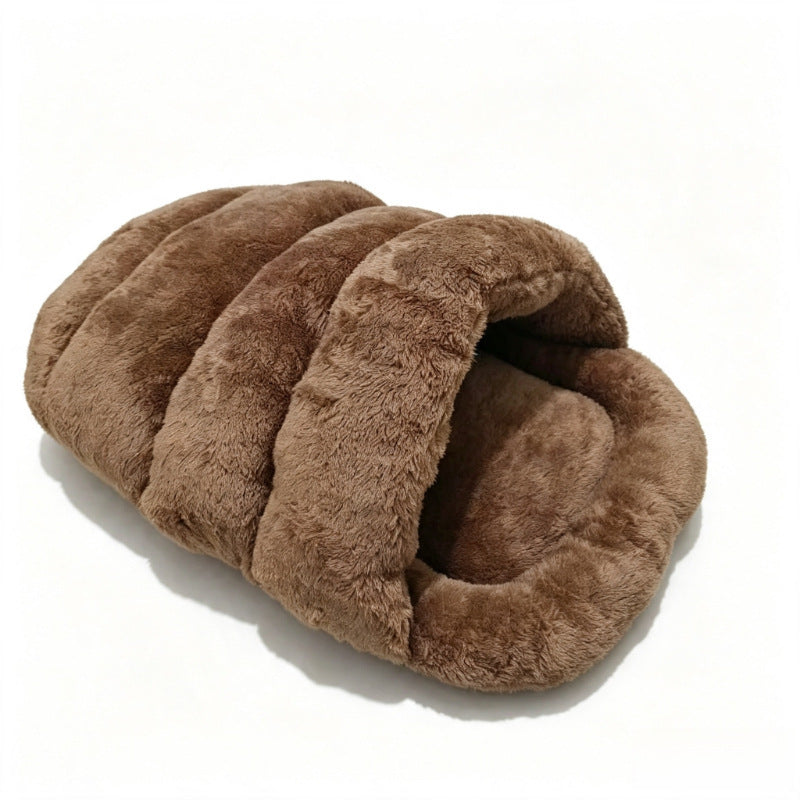 Semi-Enclosed Plush Pet Cat Bed House
