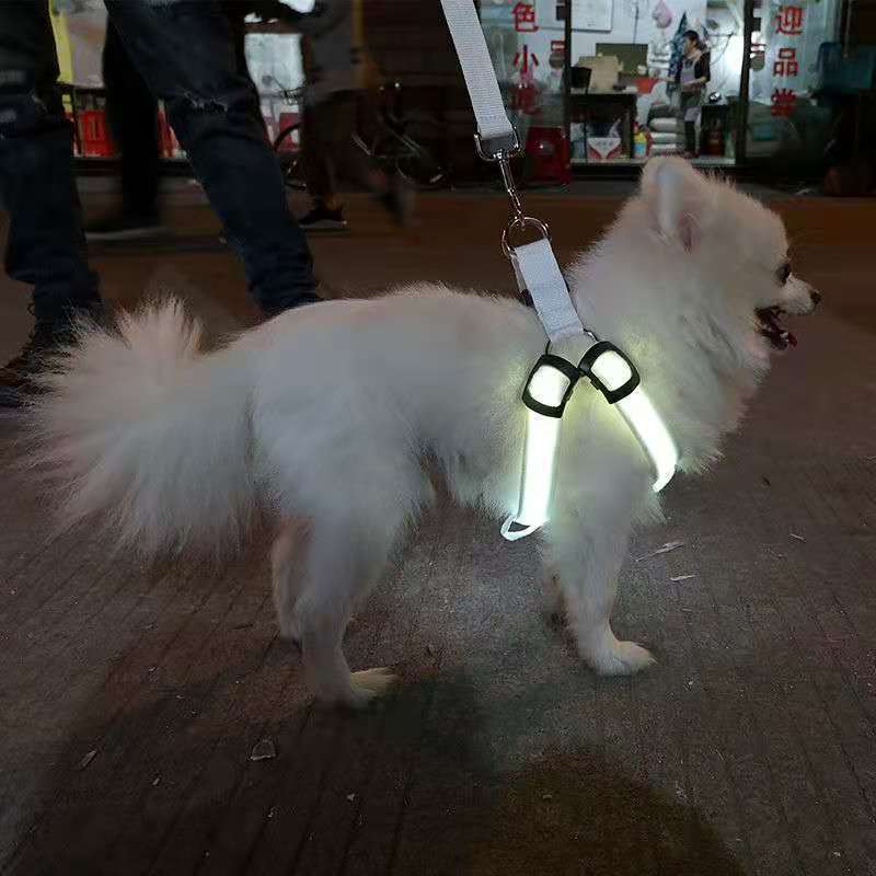LED Luminous Fiber Optic Dog Harness Adjustable Night Safety Pet Vest